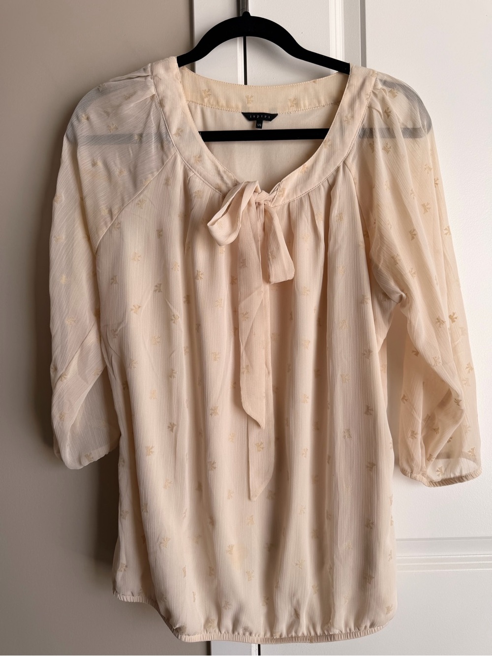 Spirit Light Cream Tie-Neck Sheer Blouse - Picture 2 of 4